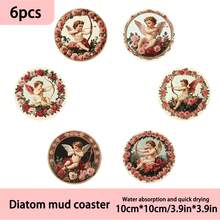 4pcs/6pcs/300pcs Cupid Printed Diatom Mud Coasters Are Suitable For Home Decoration, Coffee Shops, Afternoon Tea, Restaurant Decoration, Theme Parties, Daily Decoration, And Can Also Be Given As Gifts - Multicolor - View 10