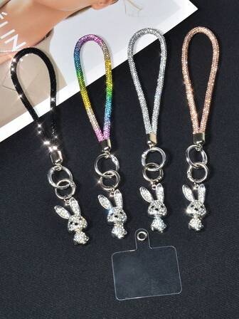 1 Set Luxury Niche Design Phone Anti-Lost Wrist Strap, Sparkling Crystal Short Chain, Exquisite Personalized Rabbit Pendant, Fashion High-End Bag/Phone Charm, Key Chain Decoration For Women