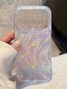 Luxury Y2K Cute Cartoon Stars Graffiti Phone Case Compatible With IPhone 17 Pro Max 17 Pro 17 16 Pro Max 16 Pro 16 15 Pro Max 15 Pro 14 Pro Max 14 Pro 13 12 Pro Max 11 16 15 14 Plus Fashion Laser Feather Pattern Protective Back Cover - Pink - View 4