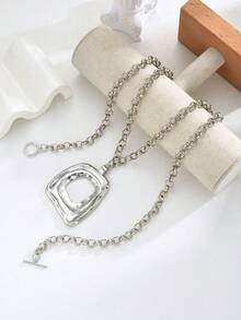 17KM 1件套简约时尚夸张银色极简主义方形链吊坠项链套装，适合女性、情侣、度假、约会、日常、派对、婚礼、情人节等场合，可作为送给女友/妈妈的礼物。 - 銀色 - 查看 5