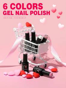 YOKEFELLOW TPO-Free & HEMA-Free 6pcs Gel Nail Polish Set, 10ml Pink White Nail Gel Polish All Season Cute Sweety Pink Nails Soak Off UV LED For Nail Art Salon DIY & As A Gift - Multicolor - View 6