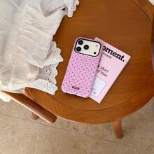 Cute Minimalist Pink Polka Dot Fashion Shockproof Korean Magnetic Film 2-In-1 Pink Polka Dot Phone Case Compatible With IPhone 17 Pro Max, 16 Pro Max, 15 Pro, 14, 13 Cute Fashionable Spring Birthday Gift - Pink - View 5