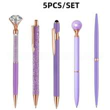 5支/8支紫色金属闪光钻石心形流沙圆珠笔套装，黑色墨水，适合作为送给女孩、妻子和朋友的礼物，也适合婚礼、派对、生日、新年、学校和办公用品、返校礼物。 - 紫色 - 查看 3