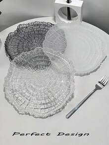 Plato de vidrio asimétrico con patrón de árbol de banyan, plato de ensalada de hogar de alta gama creativo, estilo único, se puede usar como posavasos de vidrio, plato de postre, plato de filete y ensalada de frutas, diseño asimétrico, calidad premium - Multicolor - Ver 2