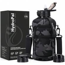 UKEIN Half Gallon Water Bottle With Storage Sleeve, 74oz Large Water Bottle With 2 Lids(Straw Lid And Chug Lid), Big Sports Water Jug For Gym With Strap, Drink Container With Handle - 黑色迷彩 - 查看 8