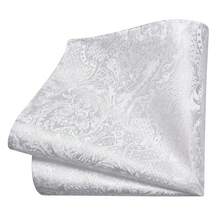 GUSLESON 8cm Paisley Tie Set For Men Necktie Lapel Pin Pocket Square Cufflinks Set For Men,White - White - View 4