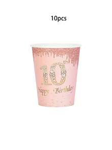 10pcs/20pcs/50pcs/80pcs Rose Gold 10th Birthday Party Paper Plates Cups And Napkins Tableware Girls 7 Inch Rose Golden Cake Plates 9 Inch Dinner Plates 10 Years Old Table Decorations Happy Ten Years Old Tableware Set Pink 10th Birthday Party Supplies - Multicolor - View 11