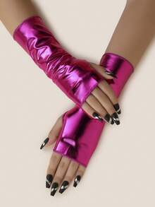1 Pair Faux Leather Short Solid Color Punk Y2K Party, Performance, Festival Costume, Cosplay Fingerless Gloves Summer - Multicolor - View 4