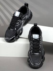 男士运动鞋，时尚男士系带运动鞋，个性化黑色休闲街头鞋 - 黑色 - 查看 2