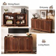 LITTLE TREE 57" Farmhouse Sideboard Buffet Cabinet,Storage Cabinet With Shutter Doors And Adjustable Shelf, Freestanding Kitchen Cabinet TV Stand For Dining Room, Living Room, Kitchen - Brown - View 10
