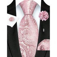 GUSLESON 8cm Paisley Tie Set For Men Necktie Lapel Pin Pocket Square Cufflinks Set For Men,DustyPink - DustyPink - View 3