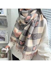 1pc Plaid Scarf For Women, High-Quality Shawl, 2025 New Style Warm Wrap, Birthday Gift, 1pc Imitation Cashmere Thick Printed Tassel Shawl Scarf, Fashion Winter Scarf - Multicolor - View 4