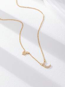 1 Pc Delicate Star Moon Necklace For Women Luxurious Zirconia Starburst Moon Pendant Necklaces Jewelry - Star and Moon Pendant Chain Necklace - View 2
