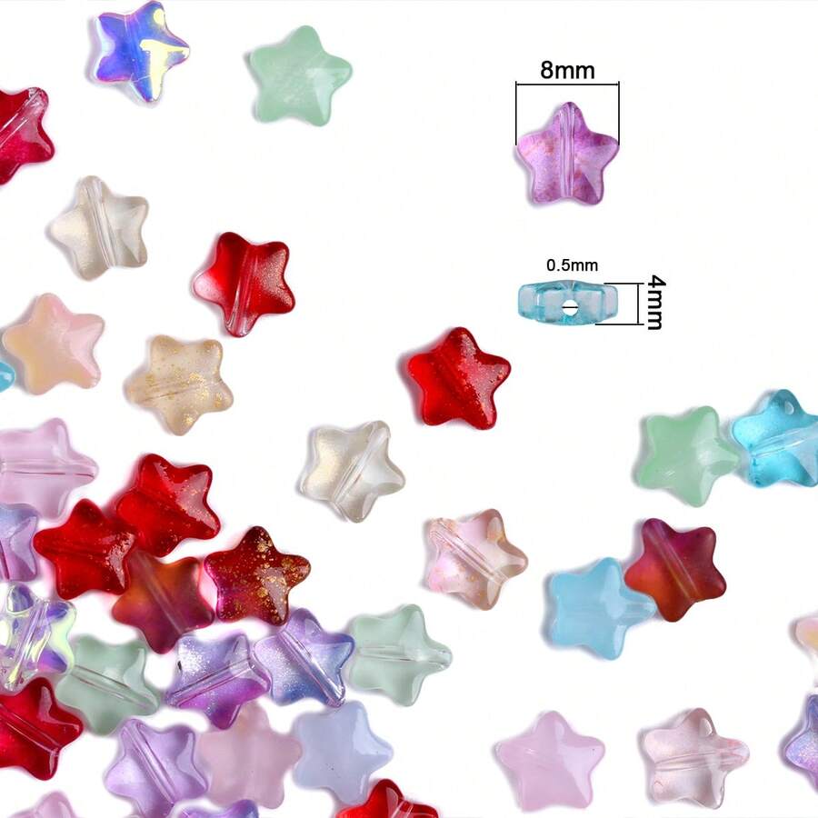 100pcs/Set 8mm Color Five-Pointed Star Glass Lampwork Beads Loose Spacer Beads For Jewelry Making DIY Handmade Bracelets Earrings Accessories - Multicolor - View 1