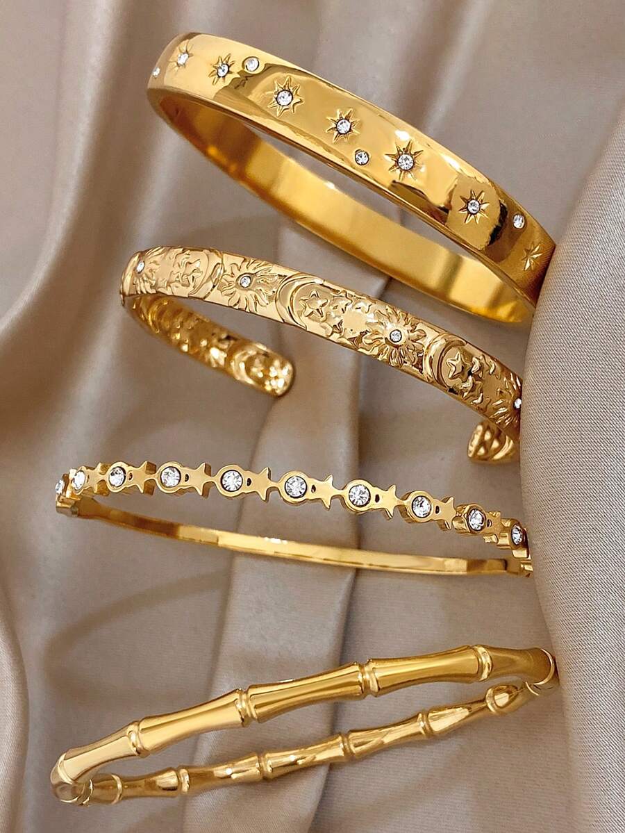 Bộ vòng tay bằng thép không gỉ mạ vàng 18K hình ngôi sao, mặt trăng, tre, kiểu cổ điển sang trọng, trang sức họa tiết thần thoại dành cho nữ, thích hợp cho Lễ tình nhân, tiệc tùng, dạ hội, hàng ngày, hẹn hò, lễ hội Mardi Gras, năm mới, đám cưới, đi biển, Giáng sinh, kỷ niệm, quà tặng thanh lịch cho mẹ, trang sức phong cách Boho, quà sinh nhật, quà cho phù dâu. - Nhiều màu - Xem 1