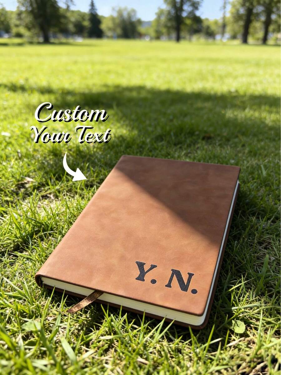 1pc Personalized A5 Notebook,Custom Name & Initials,PU Leather Tan-Brown Cover,100 Lined Pages,Back-To-School Gift,Holiday/Birthday Gift For Students & Professional - Multicolor - View 1