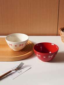 1pc Embossed Polka Dot Bow Ceramic Bowl, Elegant Butterfly Dessert Bowl, Minimalist High-Quality, Suitable For Daily Home Ceramic Bowls, Kitchen Utensils, Party Gathering Plates, Afternoon Tea Dessert Plates, Cake Plates, Gift - Multicolor - View 3