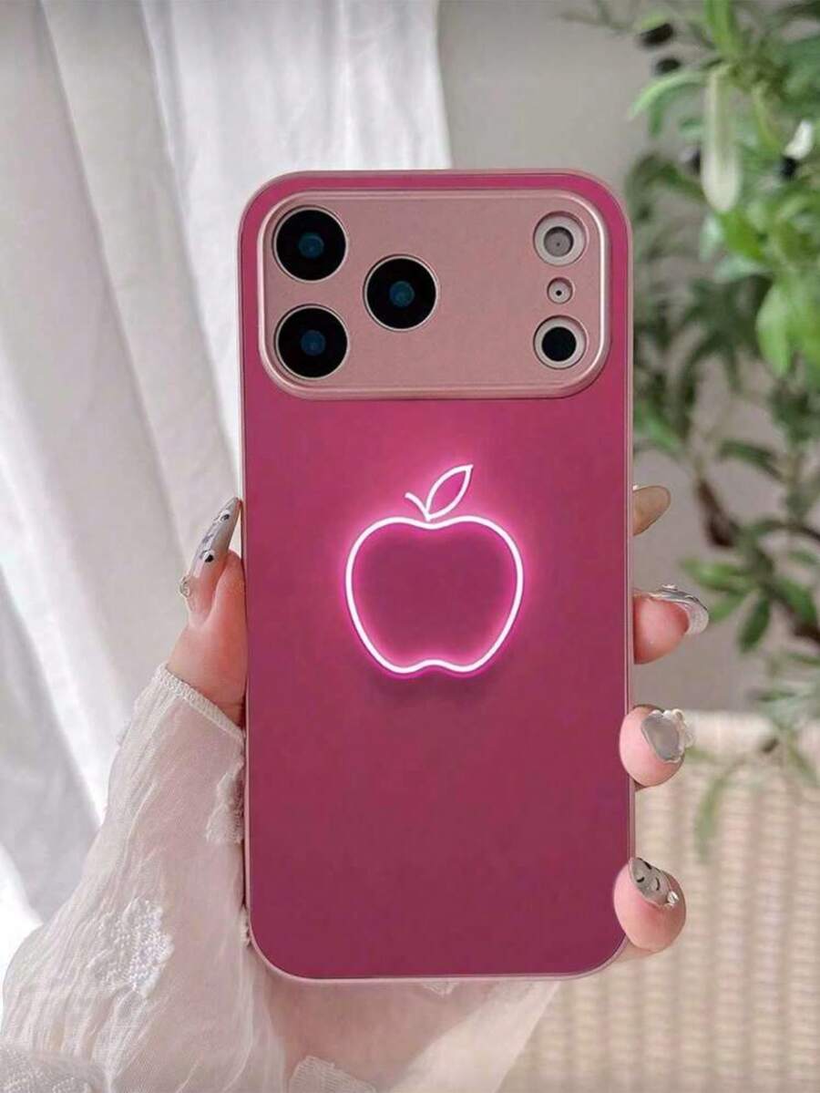 极简商务苹果图案粉色手机壳，渐变曲线设计，高清玻璃材质，防摔，男女通用，兼容 17/16 Pro Max/15 Pro/14 Pro Max/13 Pro Max/16 Pro/15 Pro Max/12 Pro Max/11/XS Max/7 Plus，13英寸防摔保护壳 - 粉色 - 查看 1