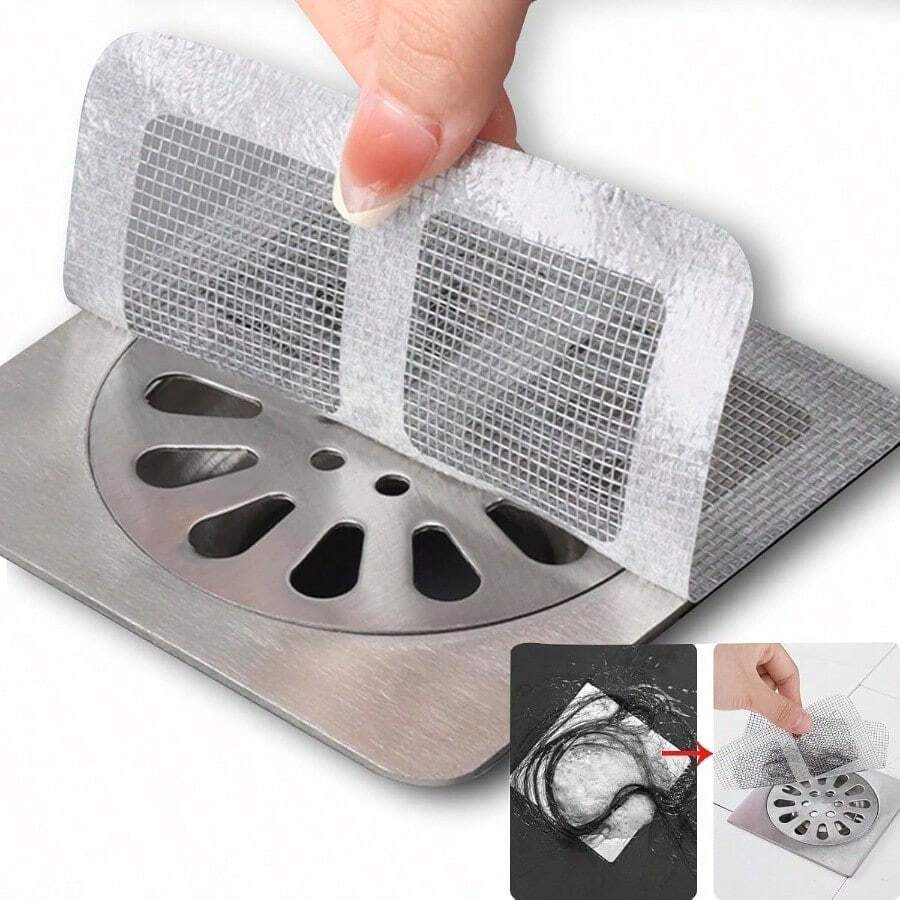 10 Pcs Disposable Bathroom Sink Drain Strainer Hair Catcher Shower Drain Cover - Bathroom Essentials & Bathroom Accessories | Valentine's Day Home Upgrades | For Bathroom Laundry Bathtub Kitchen Sink | Human & Pet Hair Mesh Stickers - 銀色 - 查看 1