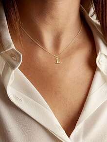 1pc A-Z Letter Necklace | Stainless Steel Minimalist Everyday Jewelry Gift - Yellow Gold - View 25