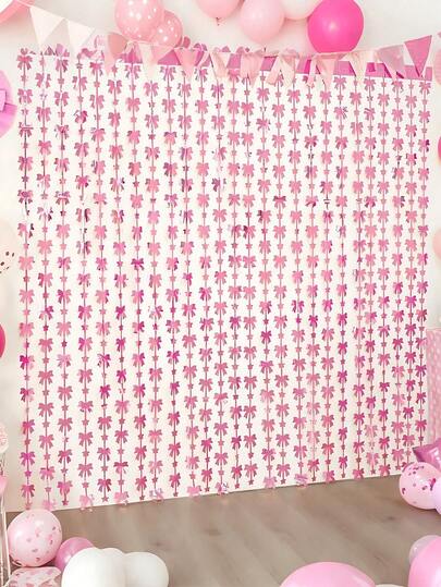 3.3 x 6.6 英尺箔片流苏帘，带粉色蝴蝶结，粉色蝴蝶背景，适用于情人节、生日派对、婚礼装饰的拍照道具