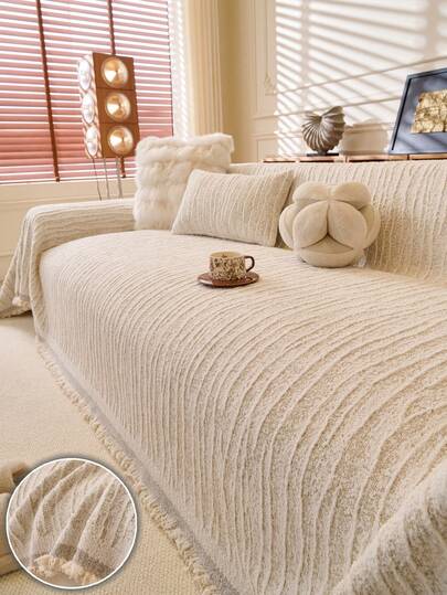 100% High-Quality Chenille Sofa Cover, Plush Sofa Throw Blanket, Fits 3-4 Seater Sectional Sofa - Pet Friendly Washable Slip Cover With Tassels Decor, All Season, Fits 1-4 Seat Sofa, Modern Living Room Furniture Protector, Premium Sofa Slipcover