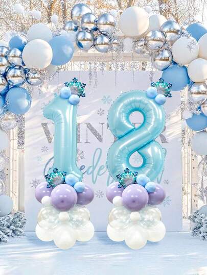 28 delar julsnöflinge- och sifferballongdekorationsset, inkluderar 40-tums jättesiffror (0-9), mini-snöflingeballonger, lämpliga för is- och snöfester, högtidsfester, födelsedagar, inomhusdekor, fester, dop, fotograferingar, födelsedagsceremonier, duschar, festtillbehör