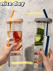便携式花朵茶杯，带茶叶隔层、干湿分离功能、水果柠檬滤吸管杯，学生及户外运动塑料水瓶 - 彩色 - 查看 9