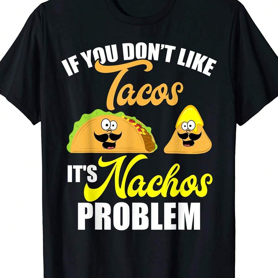 Men Clothing Men T Shirts Unisex Let'S Just Taco Bout It White T-Shirt Funny Men's Short Sleeve Graphic T-Shirt Collection Black - Negro - Ver 1