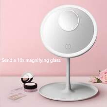 可调节LED化妆镜，智能三色灯光，亮度可调，一键USB充电，180°旋转高清桌面镜，可充电电池，可拆卸便携托盘，旅行电子化妆镜，适用于卧室、浴室、床头柜、宿舍，母亲节、生日、女士的理想礼物 - 彩色 - 查看 19