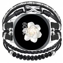 Boho Leather Bracelet For Samsung Galaxy Watch 8/7/6/5/4 Band 40mm 44mm Women, 20mm Handmade Multilayer Beaded Watch Bands For Watch 8 6 Classic 43mm/Watch 5 Pro/Watch4 Classic 42mm/Galaxy Active 2 - Infinite8-黑色 - 查看 1