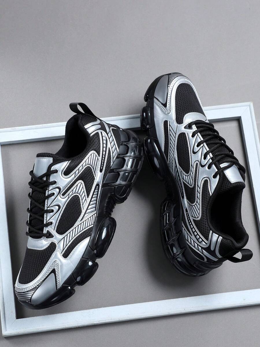 Men's Shoes Stylish Men Sports Shoes Lace-Up Shoes Men's Sneakers Personalized Black Street Casual Shoes - Black And Silver - View 1