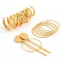 1-6pcs Vintage Punk Style Metal Women's Earring Set, Fashion Faux Pearl Enamel Hoop Earrings, Square Hollow Jewelry Set, Ideal Holiday Gift For Friends And Family, Suitable For Everyday Wear And Party Outfits - KC Gold DZ-025 - View 5