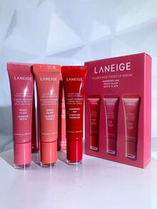 Laneige Glaze Craze 唇部精华液（蜜桃釉 12g、枫糖釉 12g、覆盆子果酱 12g），水润光泽质地，轻盈不粘腻，精华级保湿，高显色度，打造亮泽唇妆，韩妆，韩国彩妆