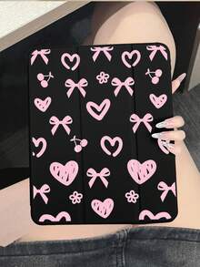 A Tablet Case With A Pink Bow And Heart Pattern, Suitable For IPad Air 4/5 10.9-Inch And IPad 8/9 10.2-Inch. It Features A Black Flip Design, A Pen Slot, And Enhanced Heat Dissipation. - Black - View 5