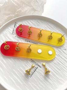 Set de decoración de uñas con base ovalada de resina acrílica en degradado de color, macaron dorado y bolas de cristal de acero multicolor. Herramientas y accesorios de arte de uñas minimalista de moda en estilo retro coreano con láser.