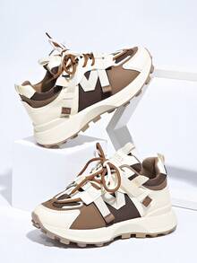 Women's Round Toe Lace Up Thick Sole Casual Comfort Running Sneakers - Brown - View 6