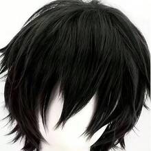 纤维动漫假发，直发造型，适合角色扮演、主题派对和舞台表演 - 男女通用临时假发，适合万圣节、生日、圣诞节（男士款） - 彩色 - 查看 6