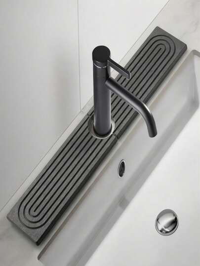 硅胶水槽垫，速干石质水槽托盘，超强吸水，防止积水 - 浴室水龙头防溅罩，厨房