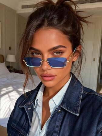 1副金属半框方形时尚眼镜，高端街头风小框女式眼镜