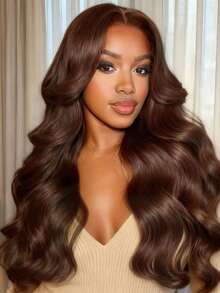 Uveous 34 Inch Chocolate Brown Lace Front Wig Human Hair 13x4  Body Wave Lace Front Wig Human Hair Pre Plucked With Baby Hair 4 HD Lace Wig Human Hair 200% Density Colored Wigs - S4 - 查看 2