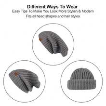 JOYCA & CO. Slouchy Beanie For Women And Men, Warm Breathable Knitted Winter Hat, Stylish Cuffed Or Fisherman Ribbed Cap,65/8-8,Grey - Grey - 查看 5