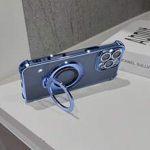 Drop-Resistant Anti-Drop Phone Case Compatible With IPhone 17 15 Pro Max Bracket Holder Stand Case Luxury Transparent Plating Lens Protecion Cover Compatible With IPhone 17/6/7/8/X/XS/XR/11/12/13/14/15/16/16e, Galaxy S22/23/24/25/S24 FE/S25 EDGE, A04/05/06/A14/A15/A16/A24/A25/A34, Compatible With Redmi Note 9/10/11/12/13, Compatible With Redmi 9/10/12/13C 14C, OPPO, MOTO, Honor X, HW, RENO Realme C53 C55 C61 C63 C65 C75 - Blue - View 4