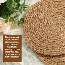 Woven Placemats (Set Of 12), Round Rattan Placemats, Woven Hyacinth Willow Placemats, Heat-Resistant And Non-Slip, Suitable For Plates. Care Instructions: Hand Wash Only. - 藤編餐墊 - 查看 8