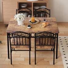 Juego de 4 mesas de comedor, mesa y sillas de estilo industrial retro, juego de mesa y sillas de madera para espacios pequeños, rincón de desayuno, 1 mesa + 4 sillas - Marrón - Ver 7