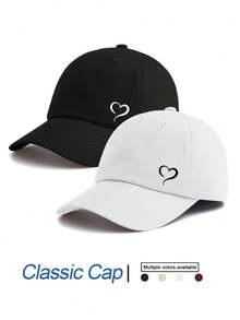 2顶心形印花棒球帽，经典时尚，柔软吸汗带，尺寸可调节，轻便防晒，百搭经典帽款，适合户外运动、日常佩戴、聚会度假，是送给家人和朋友的完美礼物。