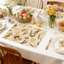 1/2/4/6/8pcs Happy Spring Easter Bunny Egg Bow Placemat, 30*45cm Easter Seasonal Plaid Pattern Dining Table Decor, Spring Holiday Placemats For Home Party, Kitchen - Multicolor - View 8