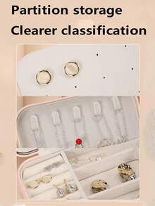 1pc Travel Jewelry Box, Portable Jewelry Organizer, Makeup Brush Storage Box, Large Capacity Desktop Organizer, Multi-Functional Storage Box For Rings, Necklaces, Earrings, Travel, Business Trip, Beach, Gift For Girlfriend , Makeup Room Decor - Multicolor - View 7