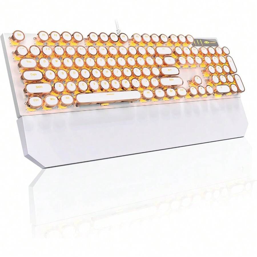 MageGee Typewriter Mechanical Gaming Keyboard, Retro Black Punk Round Keycaps RGB Rainbow Backlit Wired Keyboards For Laptop PC Gamer, With Magnetic Wrist Rest - Blue Switch - Vàng - Xem 1