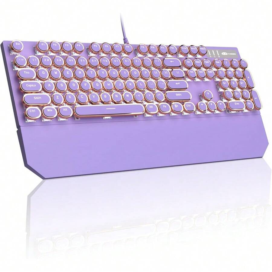 MageGee Typewriter Mechanical Gaming Keyboard, Retro Black Punk Round Keycaps RGB Rainbow Backlit Wired Keyboards For Laptop  PC Gamer, With Magnetic Wrist Rest - Blue Switch - Màu tím - Xem 1